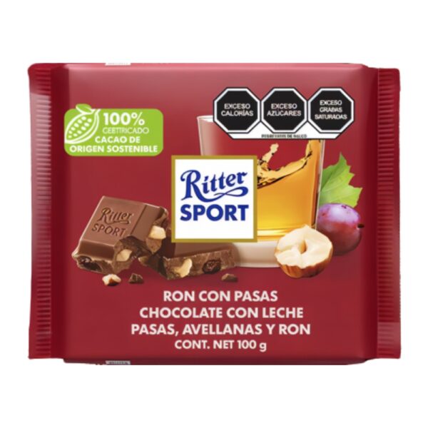 Chocolate Ritter Sport Ron con Pasas 100 gramos