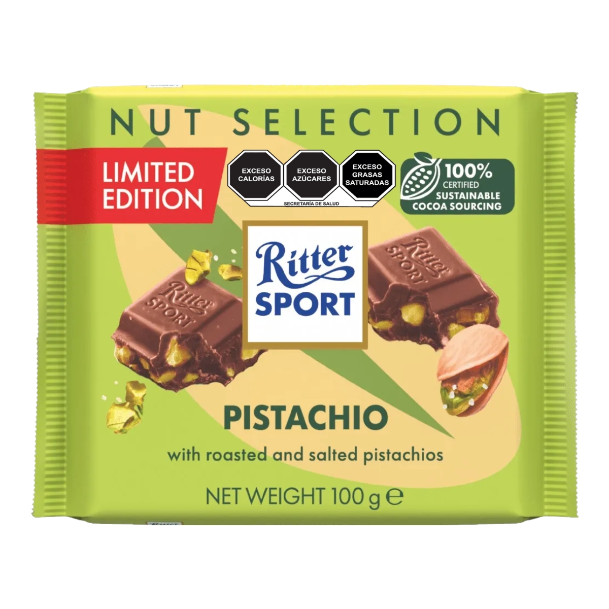 Chocolate Ritter Sport de leche con Pistaches 100 grs.